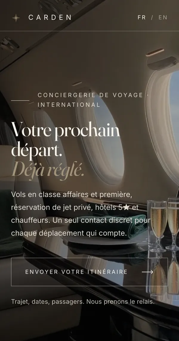 Version mobile de l'accueil CARDEN, avec le bouton « Envoyer votre itinéraire »